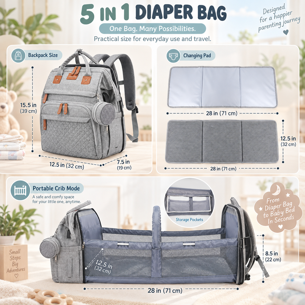WinnyBabi™ GoNest 5-in-1 Diaper Backpack - Pack The Day.