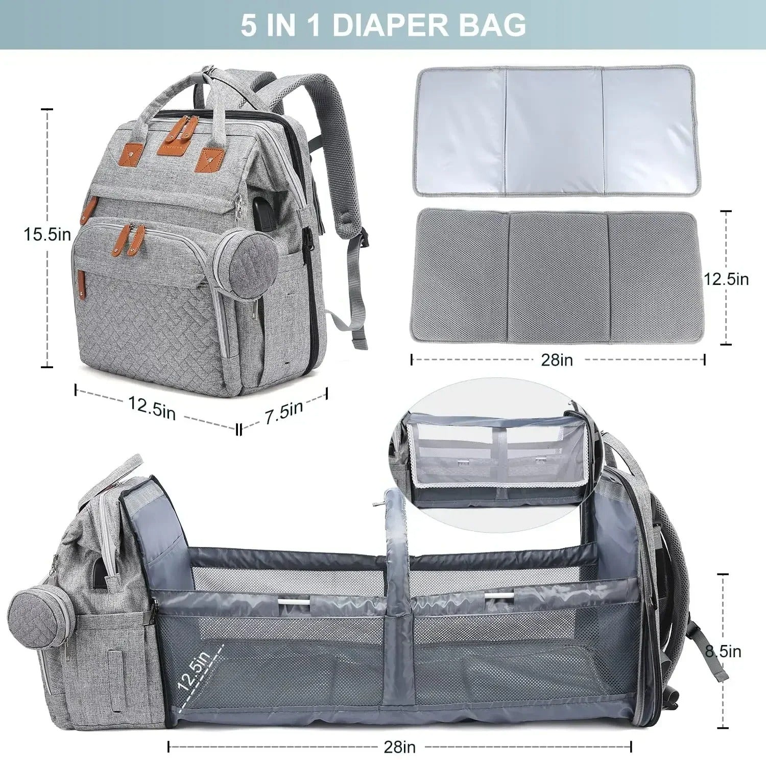 WinnyBabi™ 5-in-1 Baby Travel Diaper Bag